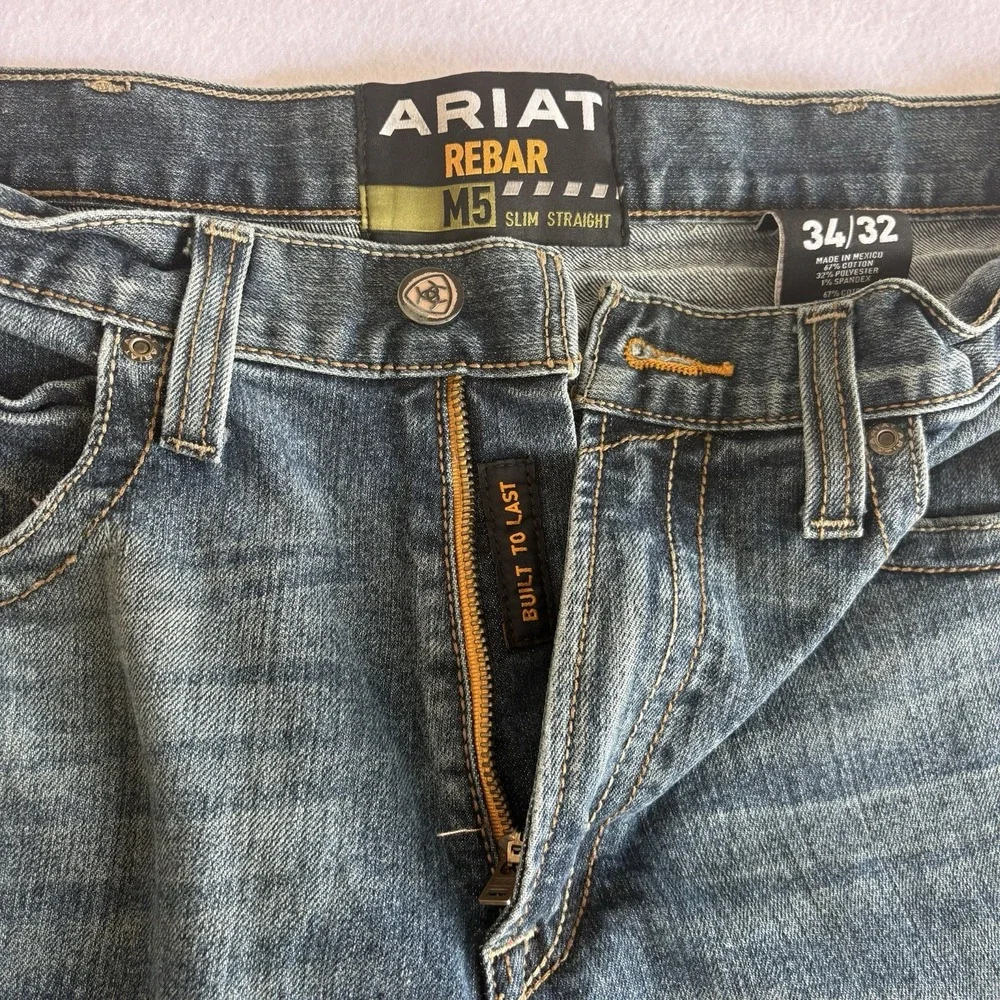 Ariat Rebar M5 Men's Blue Medium Wash Slim Straight Ironside Jeans 34/32